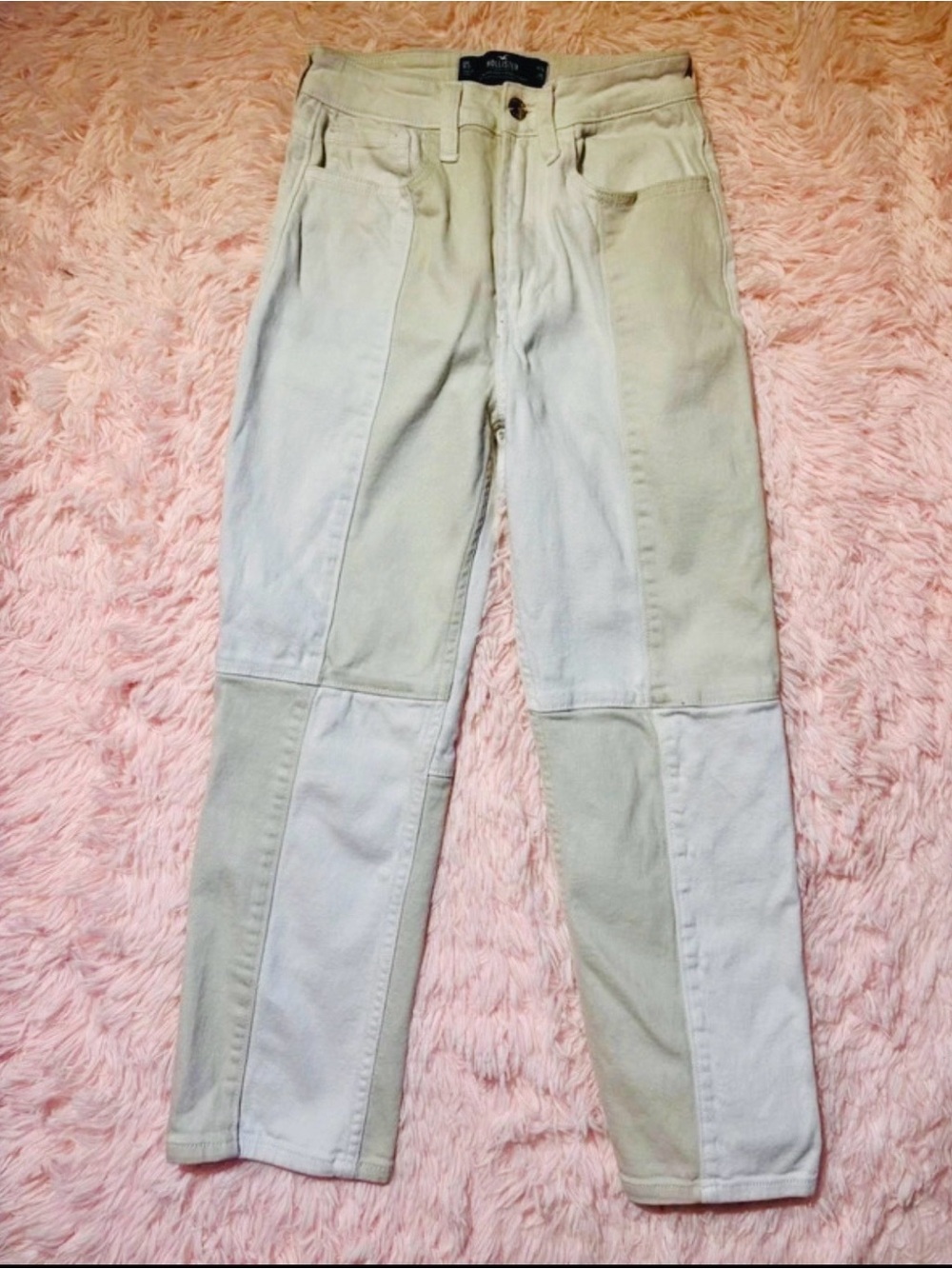 OS Hollister Ultra High Rise Patchwork Straight Jeans W24 L25 XS